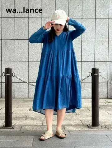 wa...lance 란스 코튼 티어드 원피스 A 라인 블루