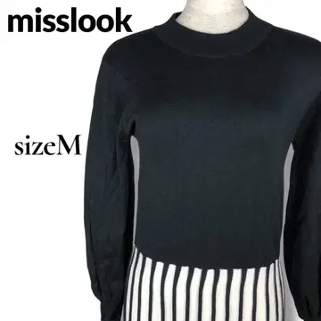 misslook 스트라이프 원피스 블랙 여성용 하이넥 M
