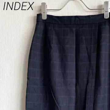 INDEX 롱 스커트 체크 무늬 백 슬릿 허리 밴딩 안감 부착