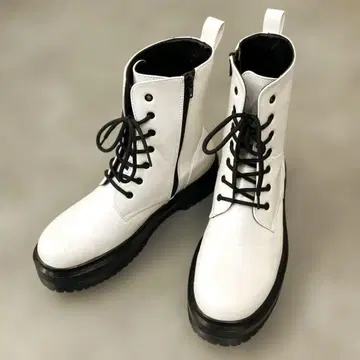 MONO-MART 블랙 클리어 하이 밑창 레이스업 사이드 지퍼 부츠