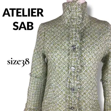 ATELIER SAB 트위드 자켓 프린지 스탠드 카라 38