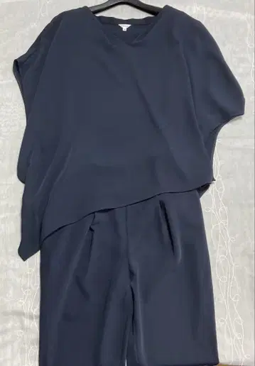 엔폴드 네이비 더블 크로스 블라우스 팬츠 셋업