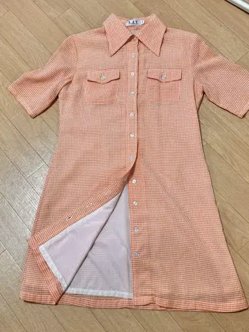 오렌지 체크 레트로 원피스