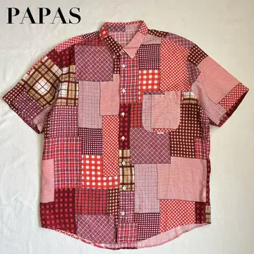PAPAS 파파스 반팔 셔츠 린넨 원단 크레이지 패치워크풍 올 패턴 L
