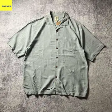 Montego Mon 실크 셔츠 오픈 카라 체크 직물 그레이 L
