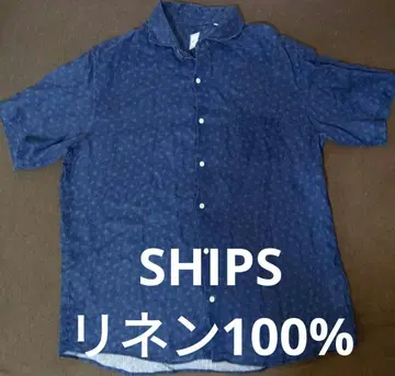 SHIPS 쉽스 린넨 100% 반팔 셔츠 네이비 블루 꽃무늬