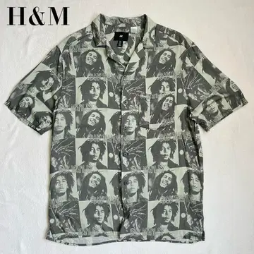H&M 알로하 셔츠 BOB MARLEY 올 패턴 레이온 오픈 카라 셔츠