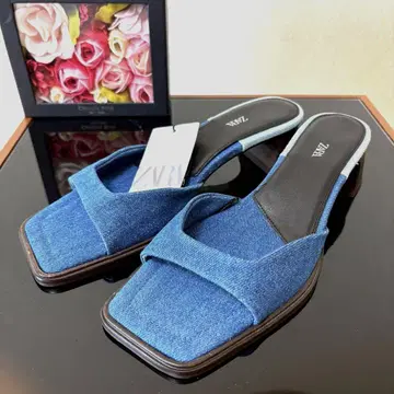 ZARA/자라 데님 블루 오픈토 샌들 힐