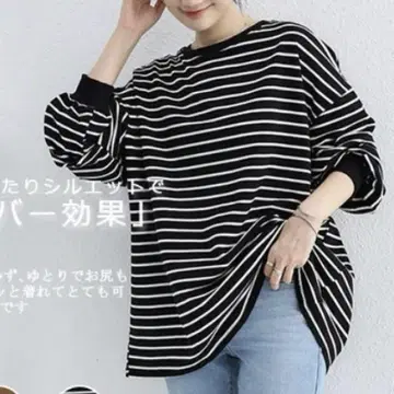 새상품 오버 사이즈 긴팔 롱 T 컷 티셔츠 여성용 M 체형 커버
