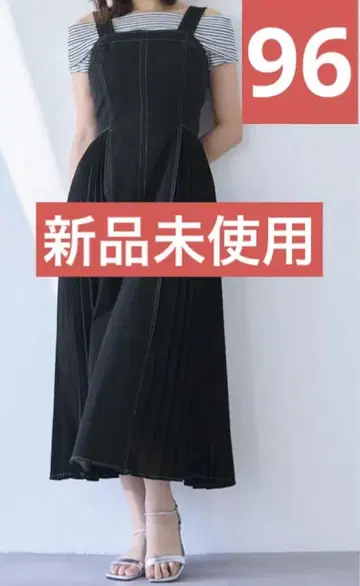overE 어깨끈 분리 가능한 사이드 플리츠 데님 점퍼 스커트 블랙 96