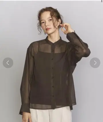 BY 코튼 오간자 와이드 밴드 카라 셔츠