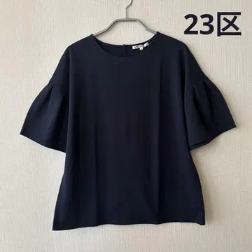 23구 플레어 슬리브 컷 티셔츠 퍼프 슬리브 상의 네이비