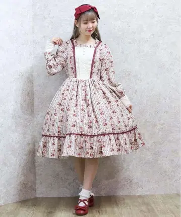 스트라이프 로즈 패턴 원피스