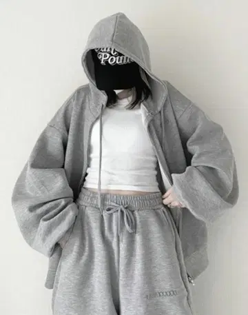 YACA 자수 로고 지퍼 후디 그레이 후드티