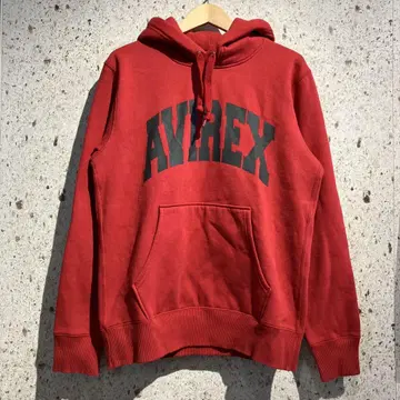 AVIREX 로고 프린트 풀오버 후드티 아비렉스 레드 속기모