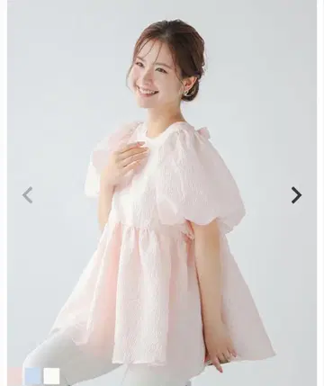 Fit more 백 리본 볼륨 슬리브 자카드 탑