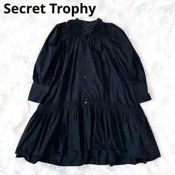 시크릿 트로피 블라우스 개더 레이스 페플럼 원피스 블랙 M