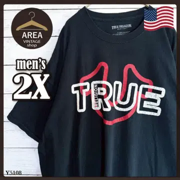 TRUE RELIGION 블랙 로고 티셔츠 남성용 2XL USA제