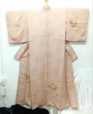호몬기 기모노 일본 의류 순수 실크 꽃 핑크 쇼와 레트로 기장 155cm