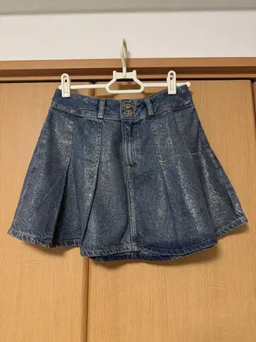 자라 Z1975 라메 데님 박스 플리츠 스커트 XS