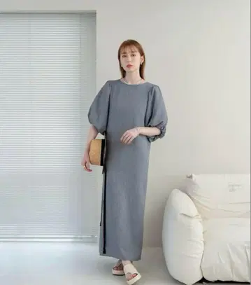 hinari 체크 무늬 퍼프 슬리브 원피스