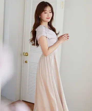 Her lip to Gathered Bicolor Dress M 핑크