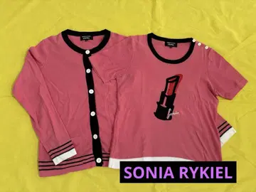 SONIARYKIEL 핑크 가디건과 립 티셔츠 세트