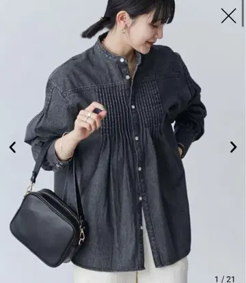coen 다크 그레이 핀턱 데님 셔츠