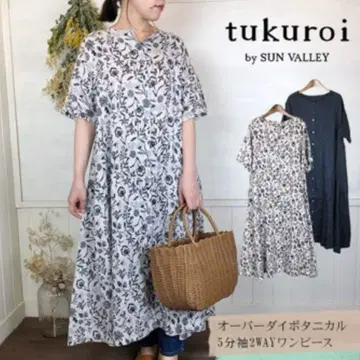 tukuroi 오버다이 보타니컬 5부 소매 2WAY 원피스