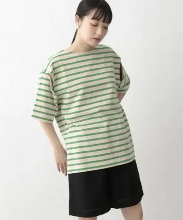 LOWRYS FARM 앞뒤 2way 보더 6부 소매 슬릿 티셔츠