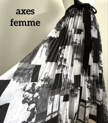 axes femme 콜라주 프린트 플리츠 스커트 흑백