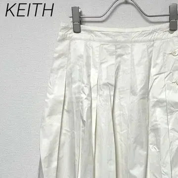 KEITH 롱 스커트 플리츠 프론트 버튼 심플 안감 부착 면 소재