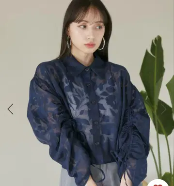 vis 시어 오팔 볼륨 소매 셔츠