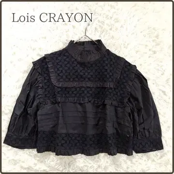 Lois CRAYON 자수 레이스 블라우스 반팔 면 블랙 M