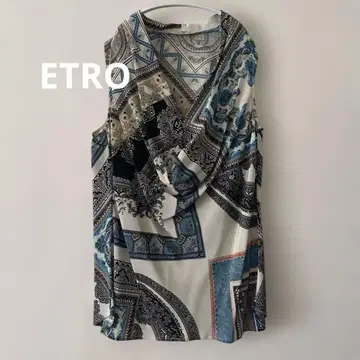 새상품급 고급 ETRO 실크 100% 올 패턴 슬리브리스 블라우스 42