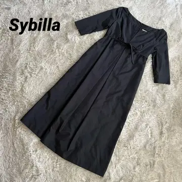 Sybilla 고급스러운 광택 원피스 블랙 플레어 롱 원피스 40