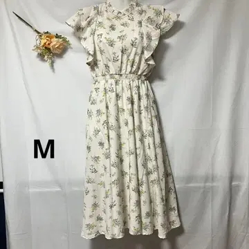 토코 원피스 롱 프릴 넥 꽃무늬 프릴 허리 밴딩 M