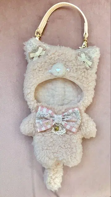봉제 인형 인형옷 의류 핑크 리본 15cm 고양이 스트랩 포함