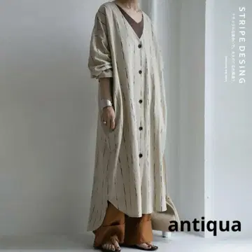antiqua 스트라이프 면 린넨 롱 자켓
