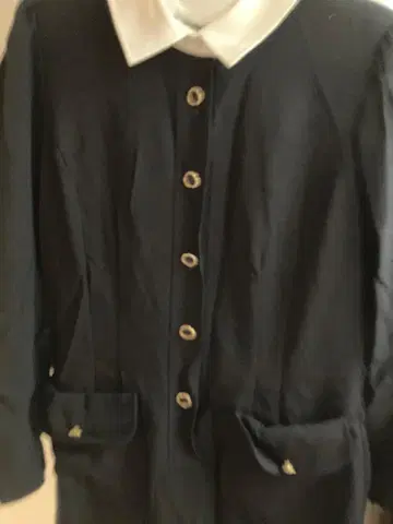 하나에모리 네이비 긴팔 원피스 화이트 옷깃