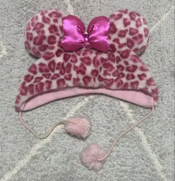 레오파드 무늬 핑크 모자 새틴 리본 포함