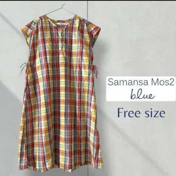 택 포함 새상품 Samansa Mos2 체크 무늬 원피스 프리 사이즈