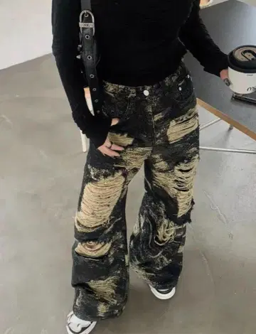 메티온 손상 데님 팬츠