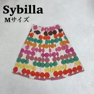 Sybilla 시빌라 박스 플리츠 스커트 컬러풀 도트 M 무릎 기장