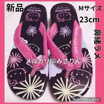 새상품 초레어 헬로키티 샌들 하나오 라메 천 23cm 유카타 여성용