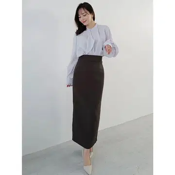 anuans 트리플 크로스 허리 파이핑 타이트 스커트 BROWN