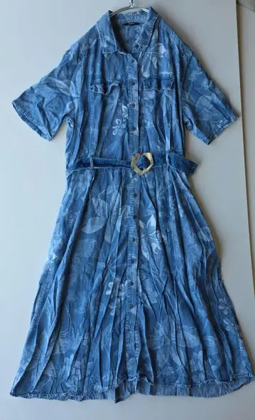 Desigual 꽃무늬 반팔 셔츠 원피스 벨트 포함 새상품급 XL y09