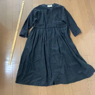 nest Robe 린넨 더블 브레스트 절개 원피스 블랙 A 라인
