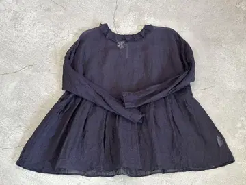 g 그램 다크 네이비 린넨 프릴 넥 긴팔 블라우스 미사용품