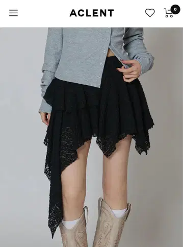 aclent 비대칭 레이스 미니 스커트 블랙